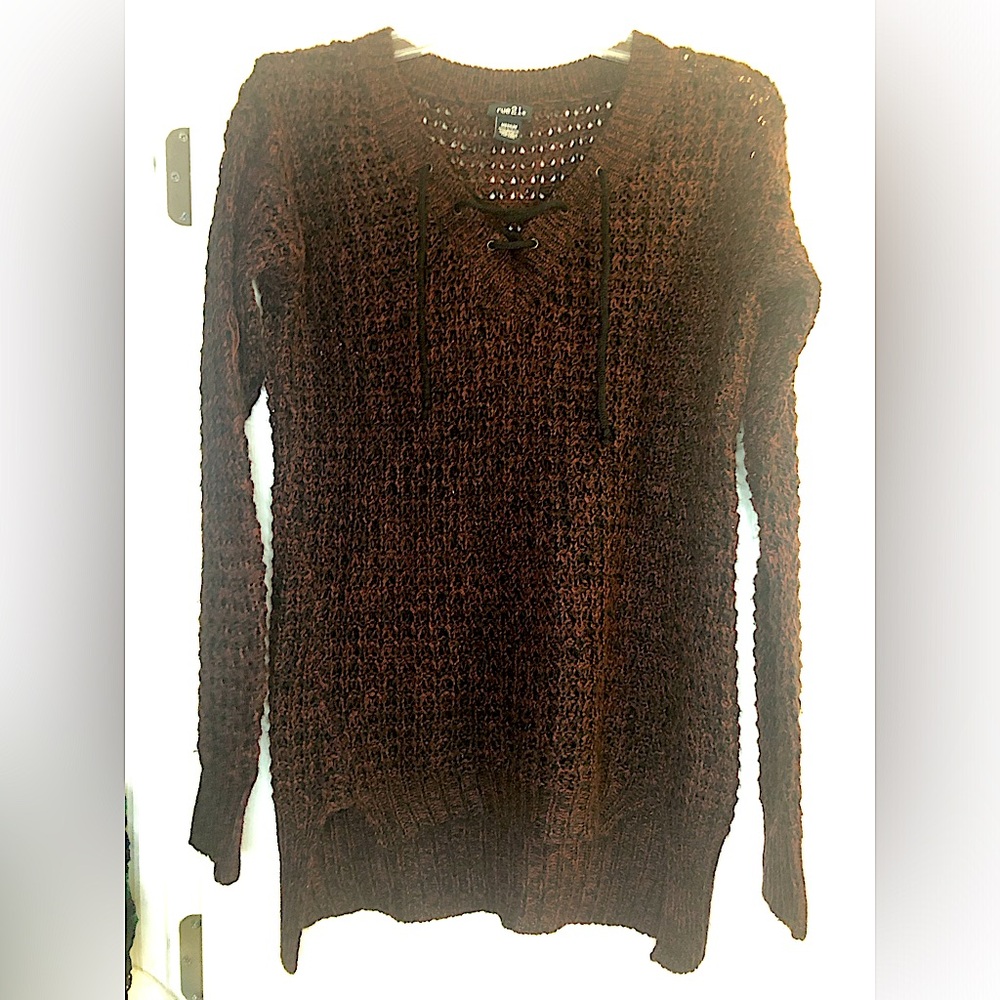 rue21 drag red and black knitted sweater with lace up detail